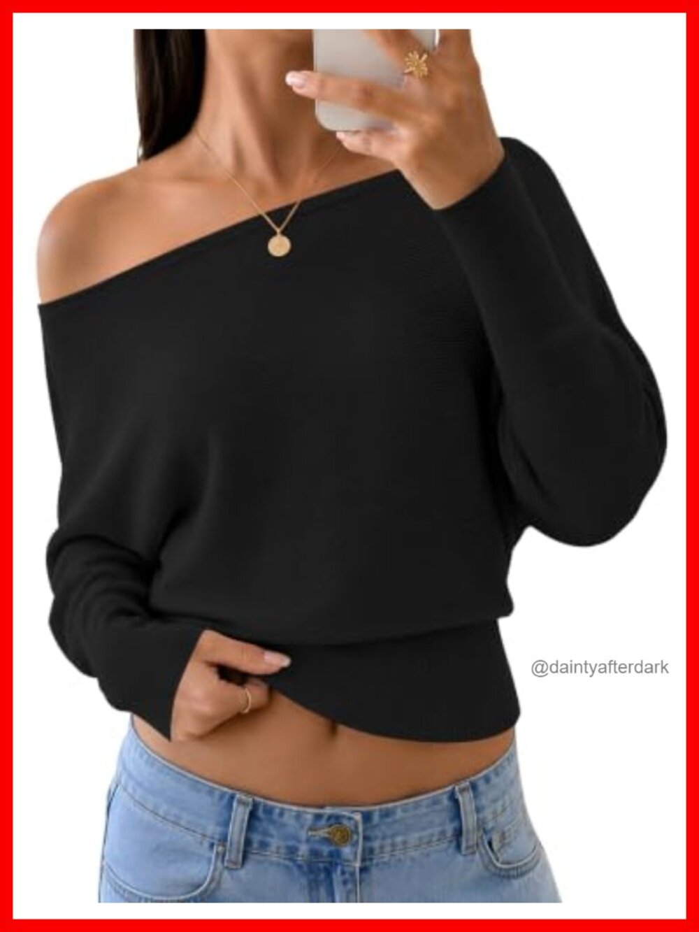 Off the Shoulder Knit Sweater Batwing Sleeve Pullover Top